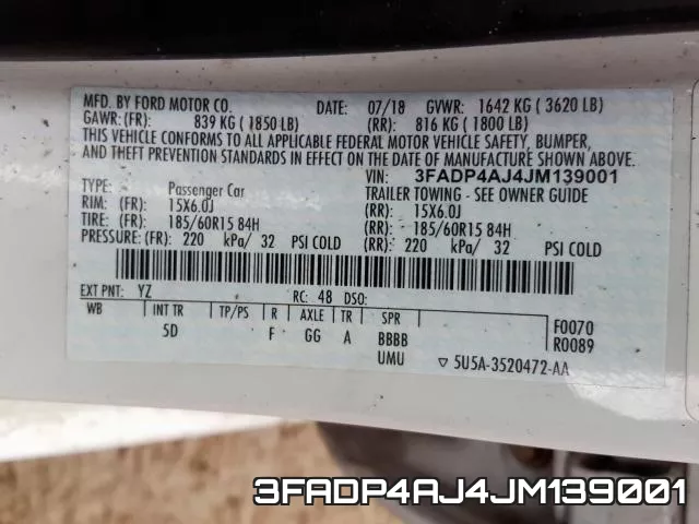 3FADP4AJ4JM139001 фото 2