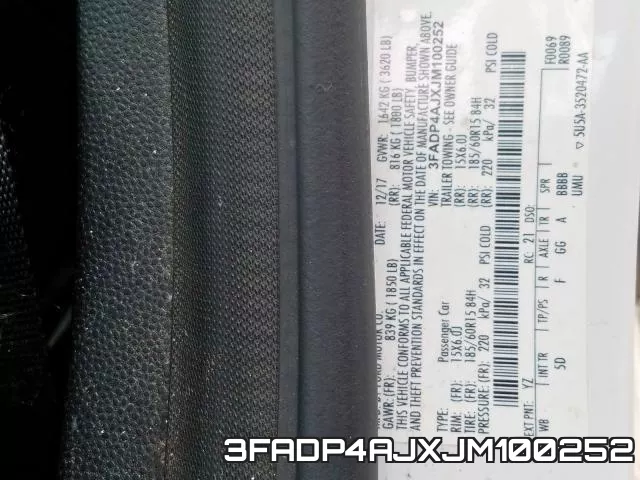3FADP4AJXJM100252 фото 2