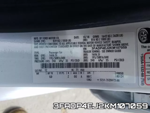 3FADP4EJ2KM107059 фото 2