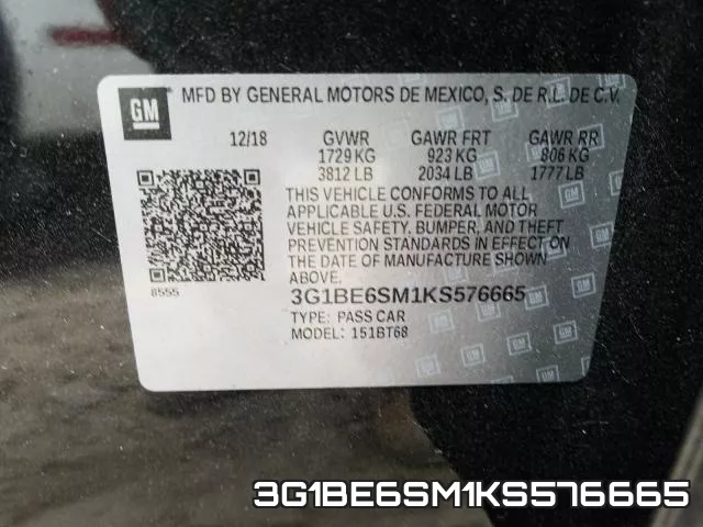 3G1BE6SM1KS576665 фото 2
