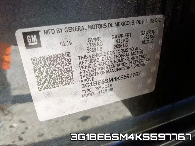 3G1BE6SM4KS597767 фото 2
