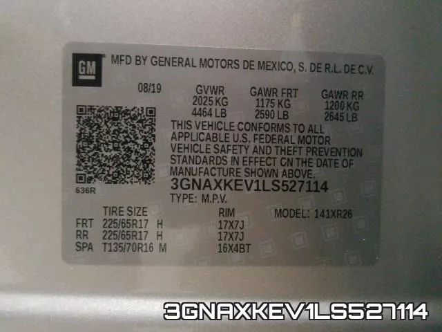 3GNAXKEV1LS527114 фото 2