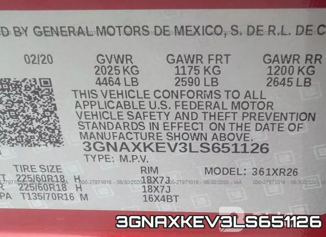 3GNAXKEV3LS651126 фото 10