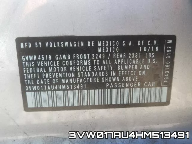 3VW017AU4HM513491 фото 2