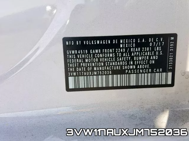 3VW117AUXJM752036 фото 2
