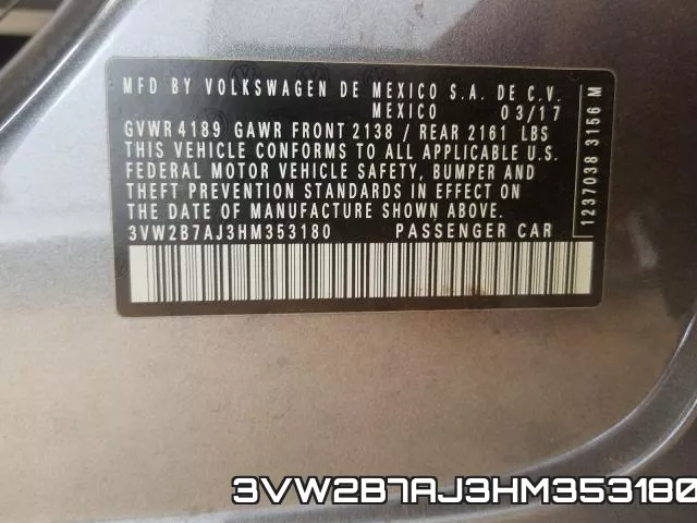 3VW2B7AJ3HM353180 фото 2