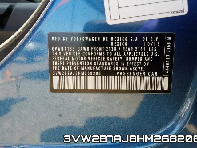 3VW2B7AJ8HM268206 фото 2