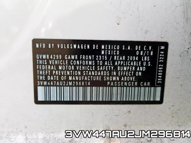 3VW447AU2JM296814 фото 2