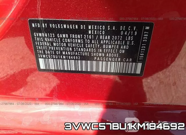 3VWC57BU1KM184692 фото 10