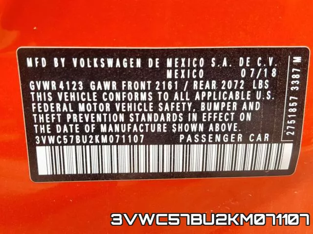 3VWC57BU2KM071107 фото 2