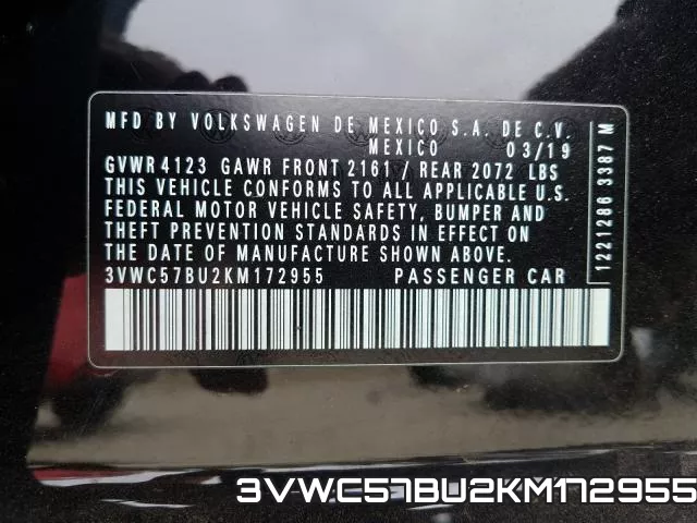 3VWC57BU2KM172955 фото 2