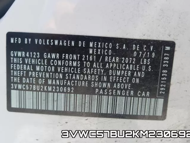 3VWC57BU2KM230692 фото 2