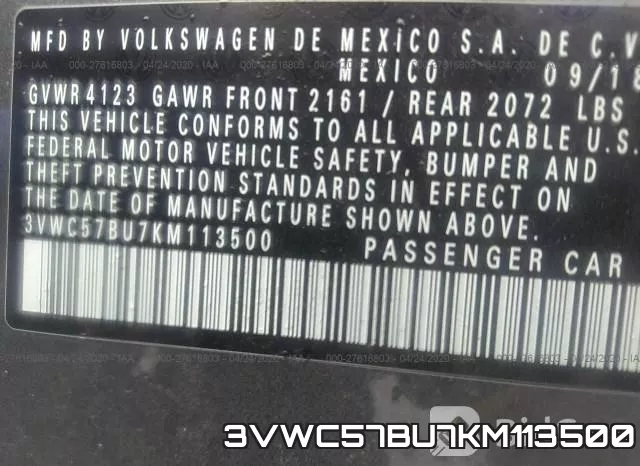 3VWC57BU7KM113500 фото 10