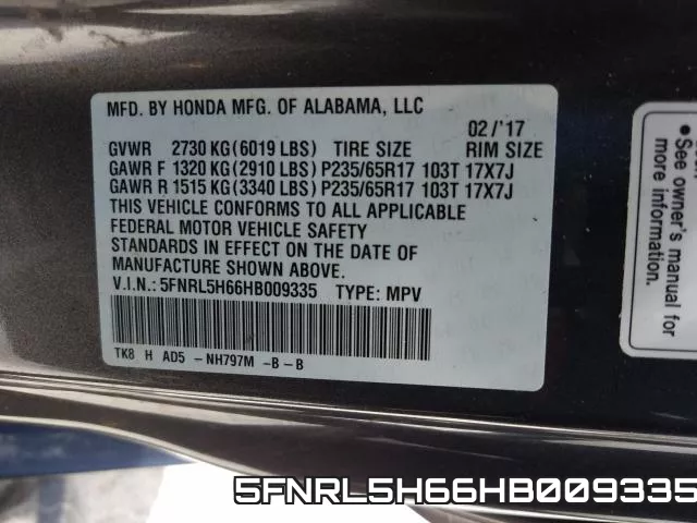 5FNRL5H66HB009335 фото 2