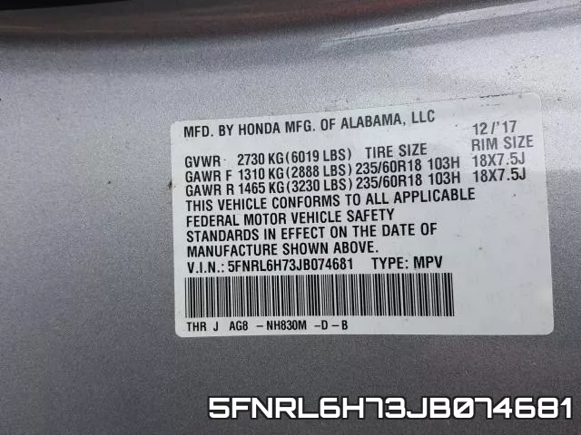 5FNRL6H73JB074681 фото 2