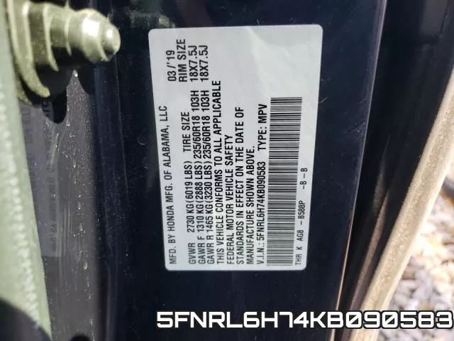 5FNRL6H74KB090583 фото 2