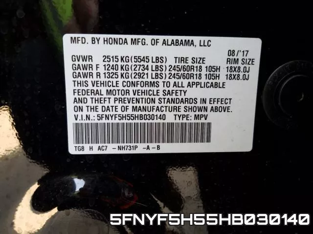 5FNYF5H55HB030140 фото 2