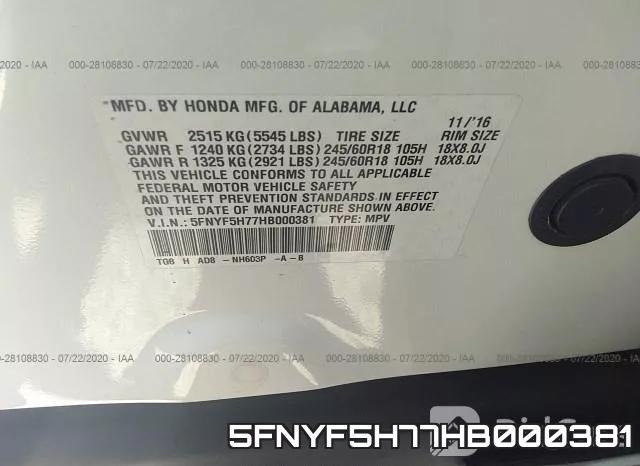 5FNYF5H77HB000381 фото 10