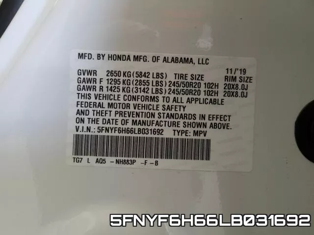 5FNYF6H66LB031692 фото 2