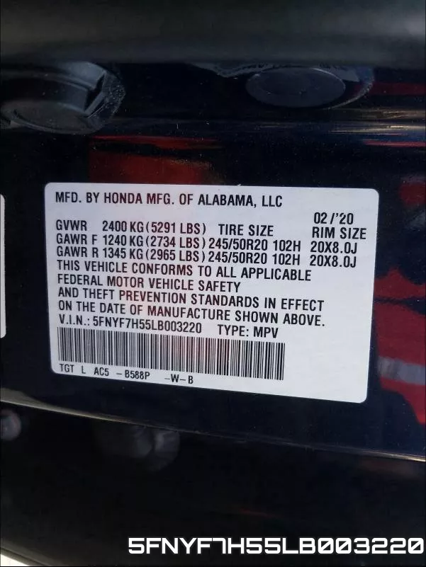 5FNYF7H55LB003220 фото 2