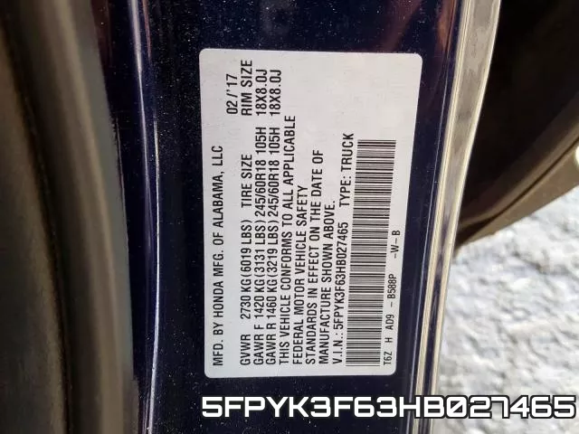 5FPYK3F63HB027465 фото 2