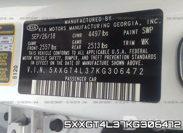 5XXGT4L37KG306472 фото 10