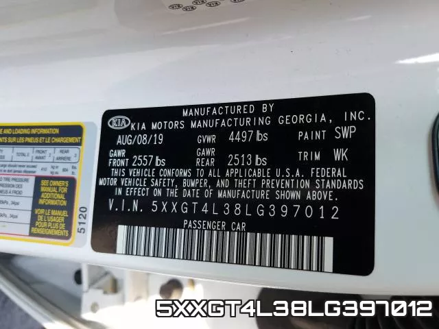 5XXGT4L38LG397012 фото 2