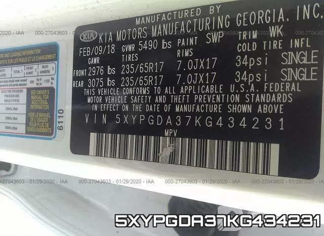5XYPGDA37KG434231 фото 10