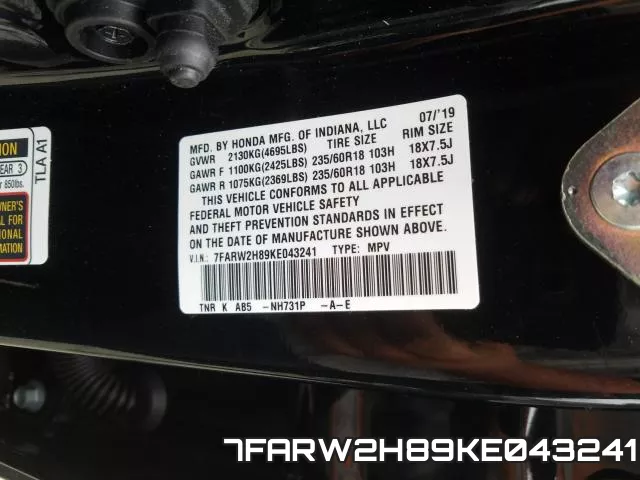 7FARW2H89KE043241 фото 2
