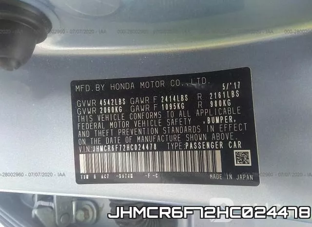 JHMCR6F72HC024478 фото 10