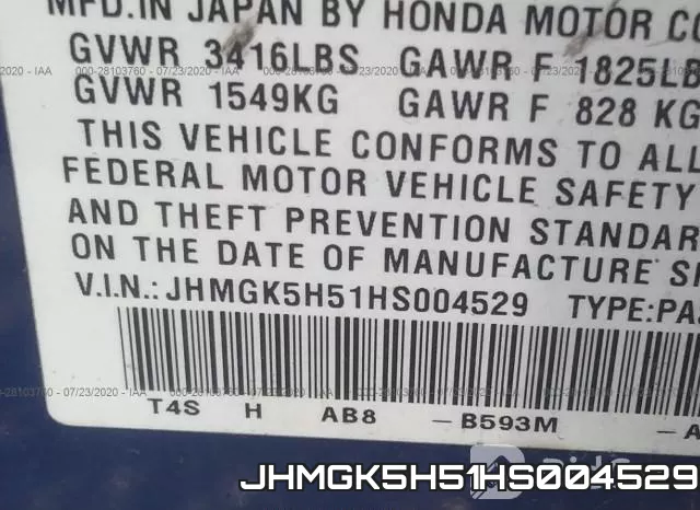 JHMGK5H51HS004529 фото 10