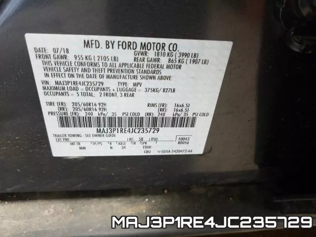 MAJ3P1RE4JC235729 фото 2