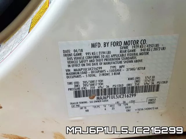 MAJ6P1UL5JC216299 фото 2