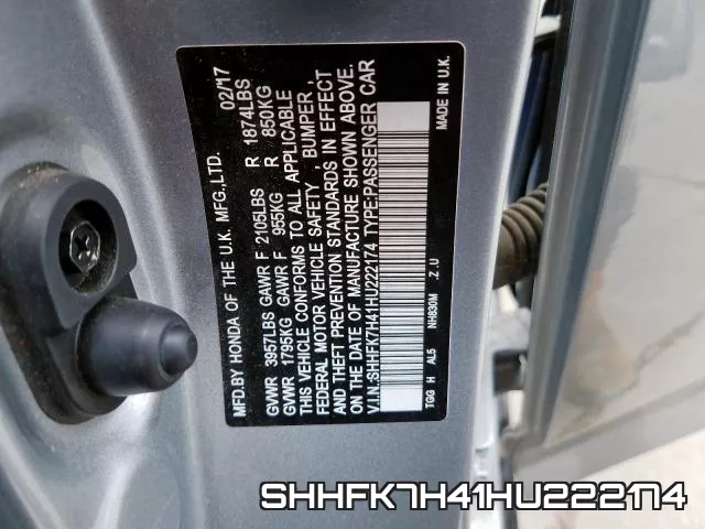 SHHFK7H41HU222174 фото 2