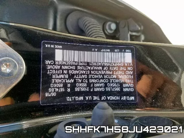 SHHFK7H58JU423021 фото 2