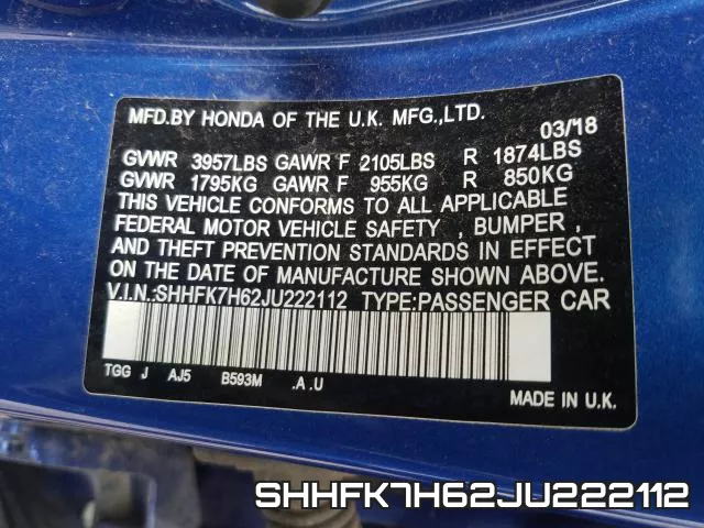 SHHFK7H62JU222112 фото 2