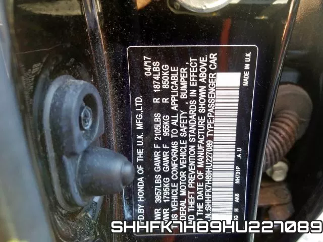 SHHFK7H89HU227089 фото 2