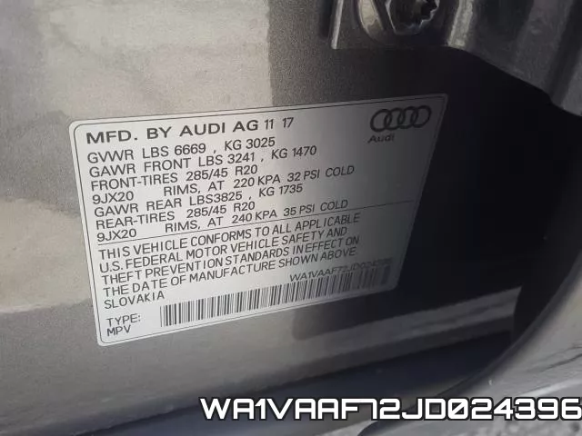 WA1VAAF72JD024396 фото 2