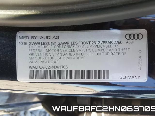 WAUF8AFC2HN063705 фото 2