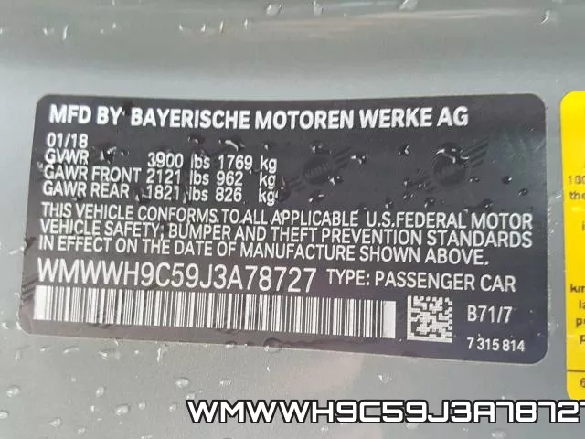 WMWWH9C59J3A78727 фото 2