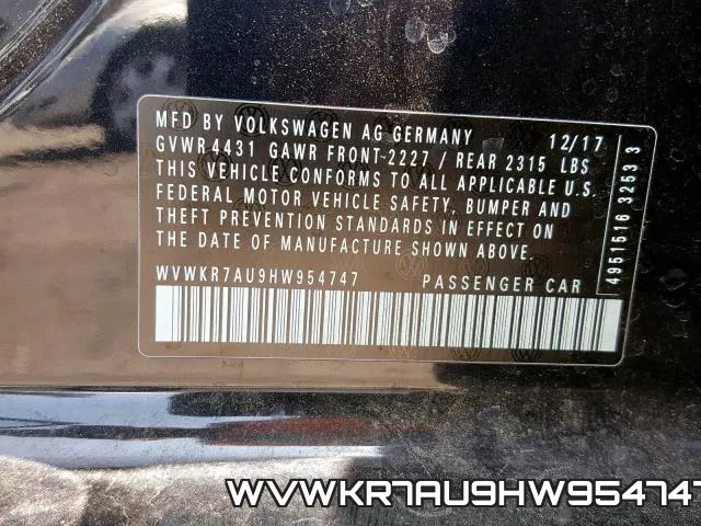 WVWKR7AU9HW954747 фото 2
