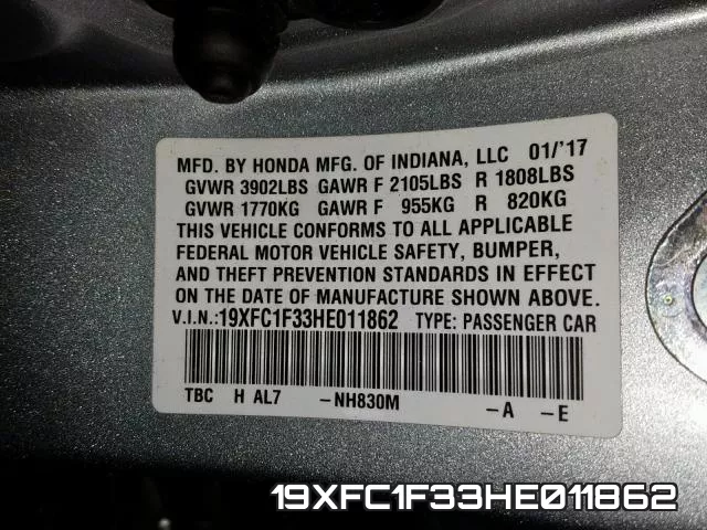 19XFC1F33HE011862 фото 2