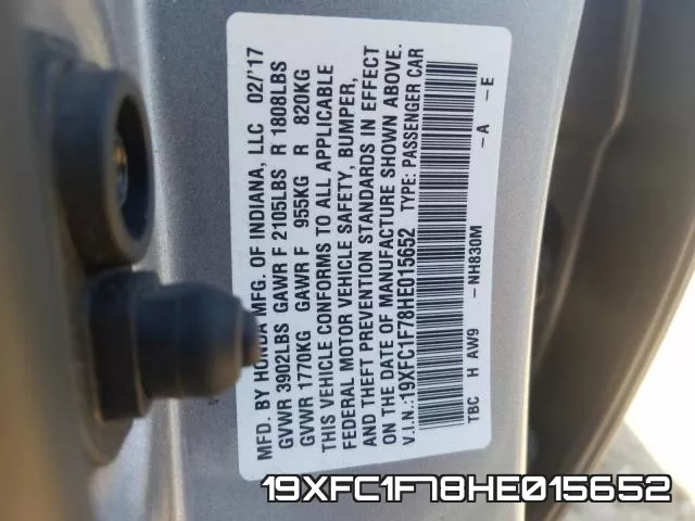 19XFC1F78HE015652 фото 2