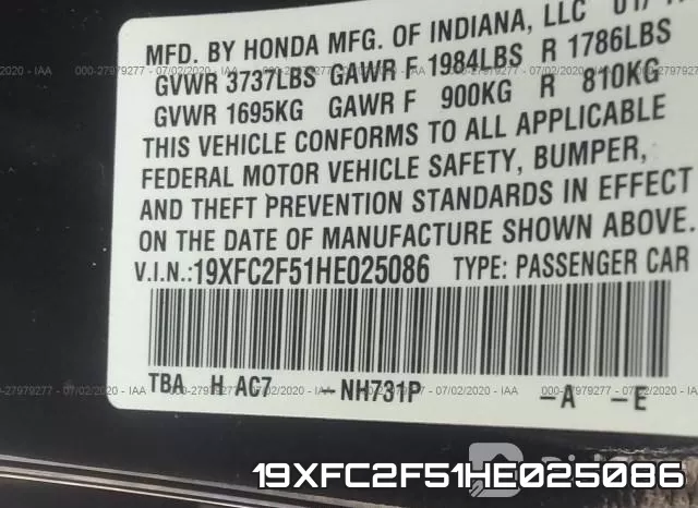 19XFC2F51HE025086 фото 10