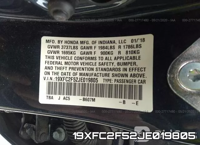 19XFC2F52JE019805 фото 10