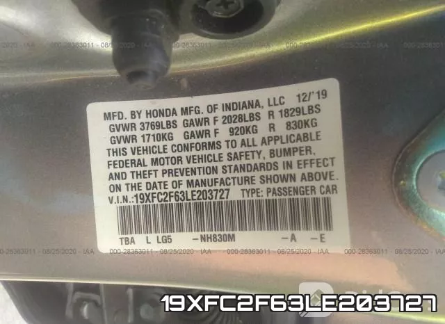 19XFC2F63LE203727 фото 10