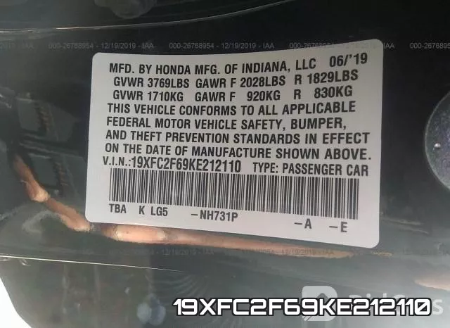 19XFC2F69KE212110 фото 10
