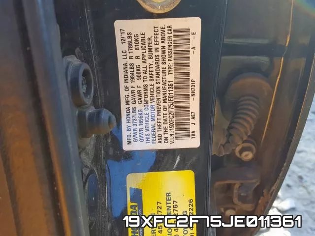19XFC2F75JE011361 фото 2
