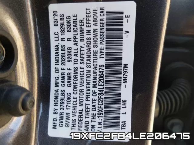 19XFC2F84LE206475 фото 2