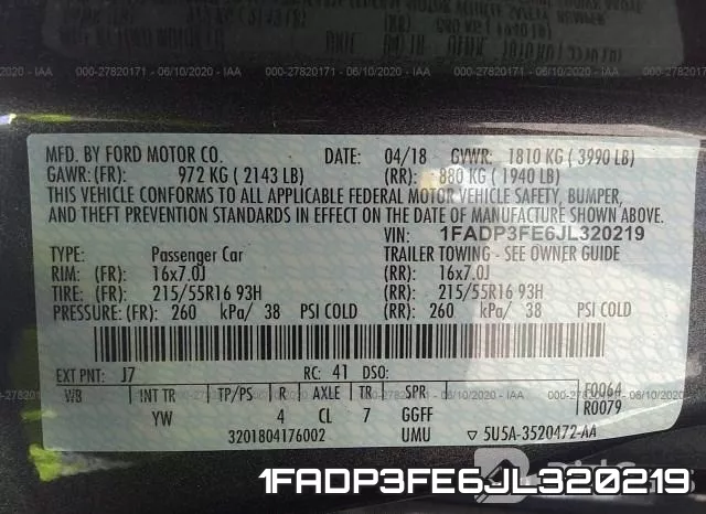 1FADP3FE6JL320219 фото 10
